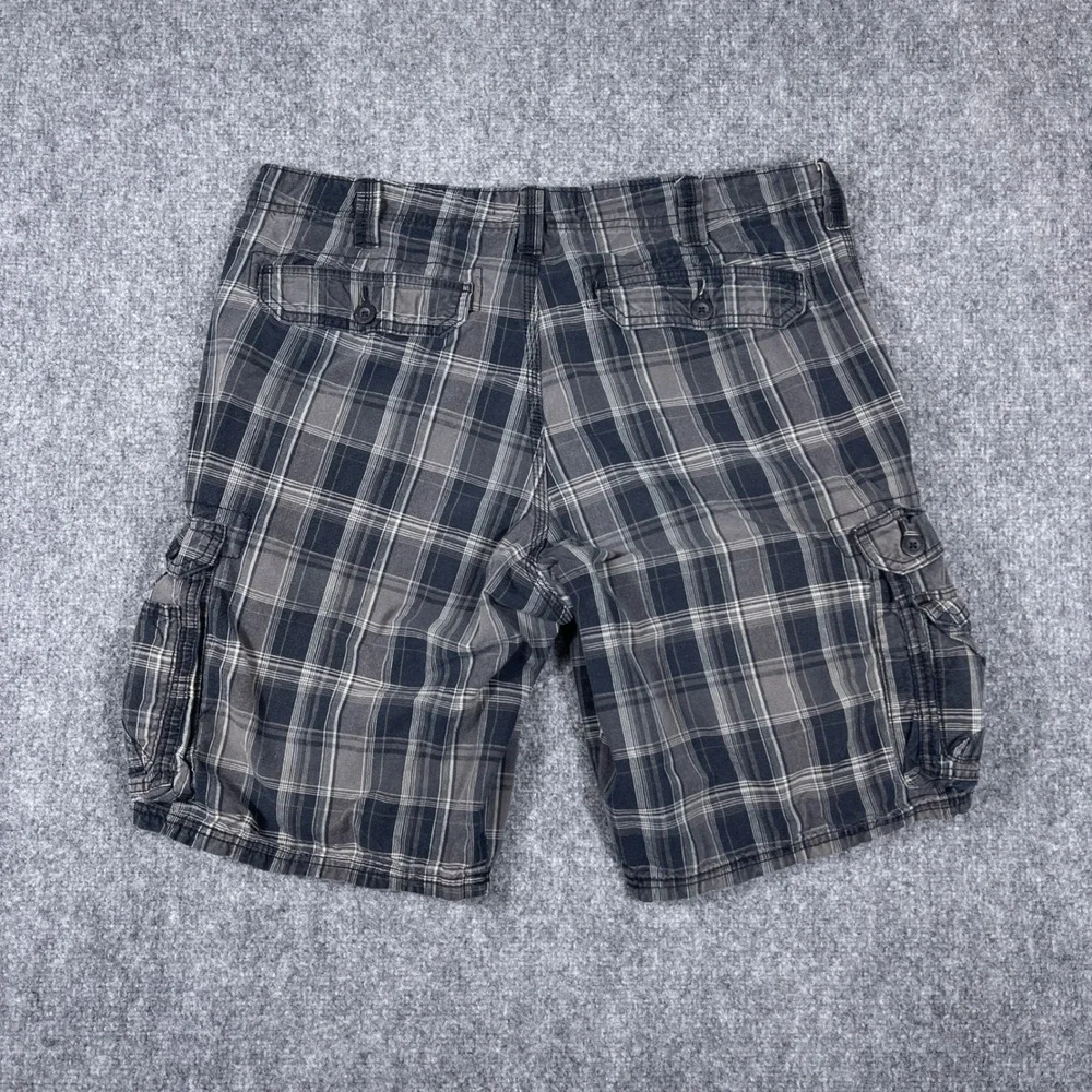 Lee Cargo Plaid Shorts Mens 36 Grey Black Cotton Relaxed Fit Utility